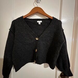 Charcoal Button-Up Cardigan Sweater